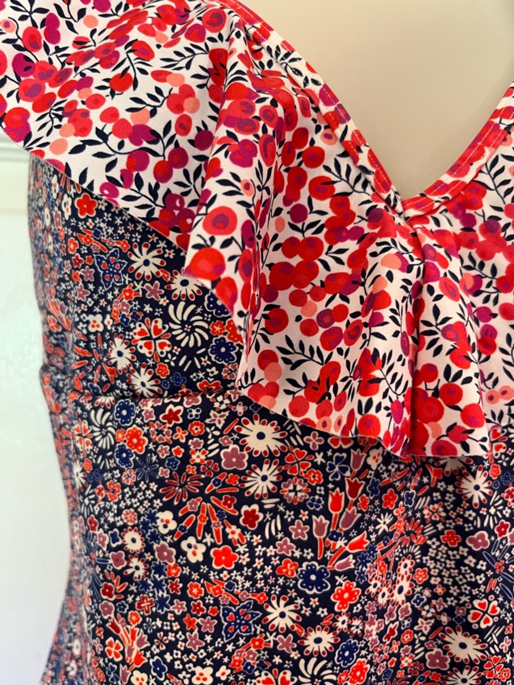 J. Crew Ruffle Deep V One-Piece Swimsuit Bathing Suit - Liberty Multi floral - Picture 6 of 14